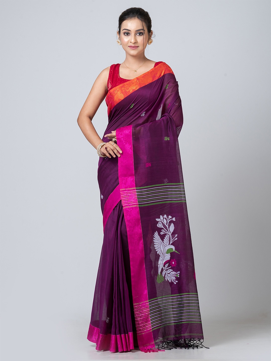 

PUKU Ethnic Motifs Pure Cotton Saree, Purple
