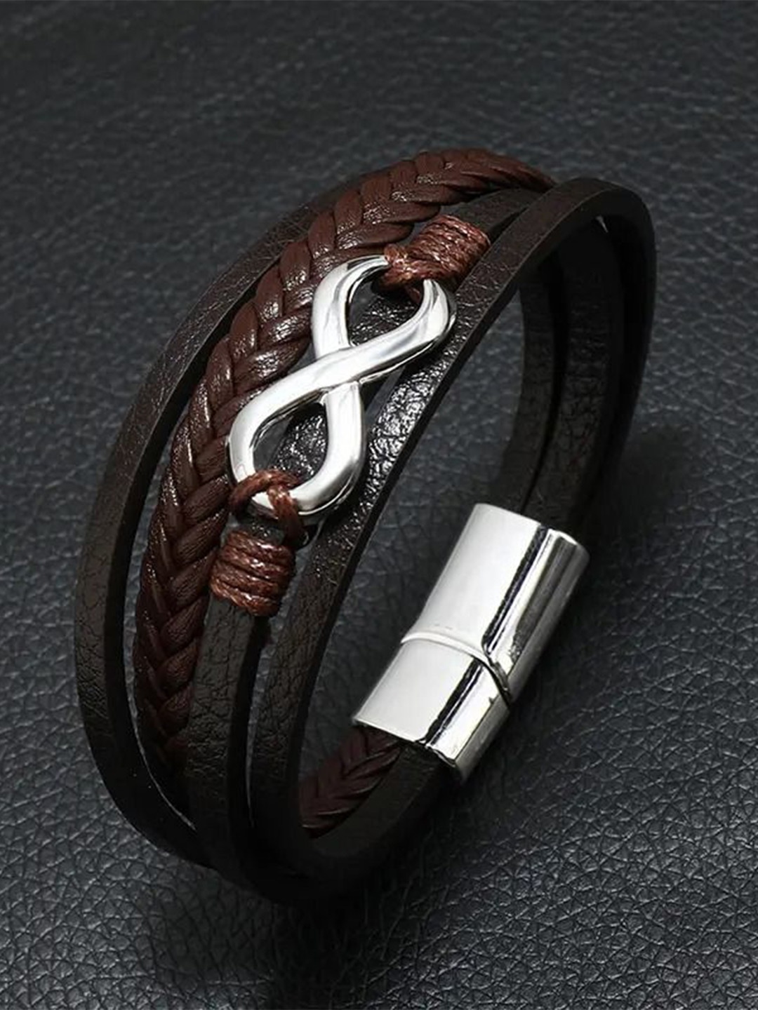 

The Roadster Lifestyle Co Silver Plated Textured Bracelet, Black