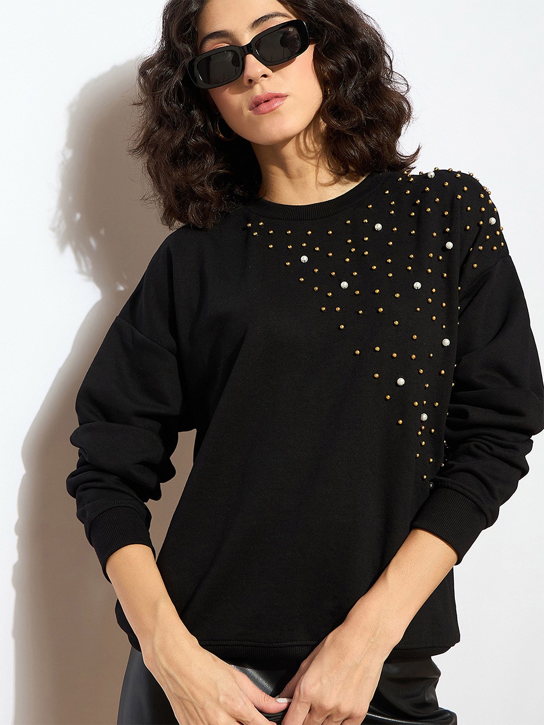 

SASSAFRAS Women Embellished Sweatshirt, Black