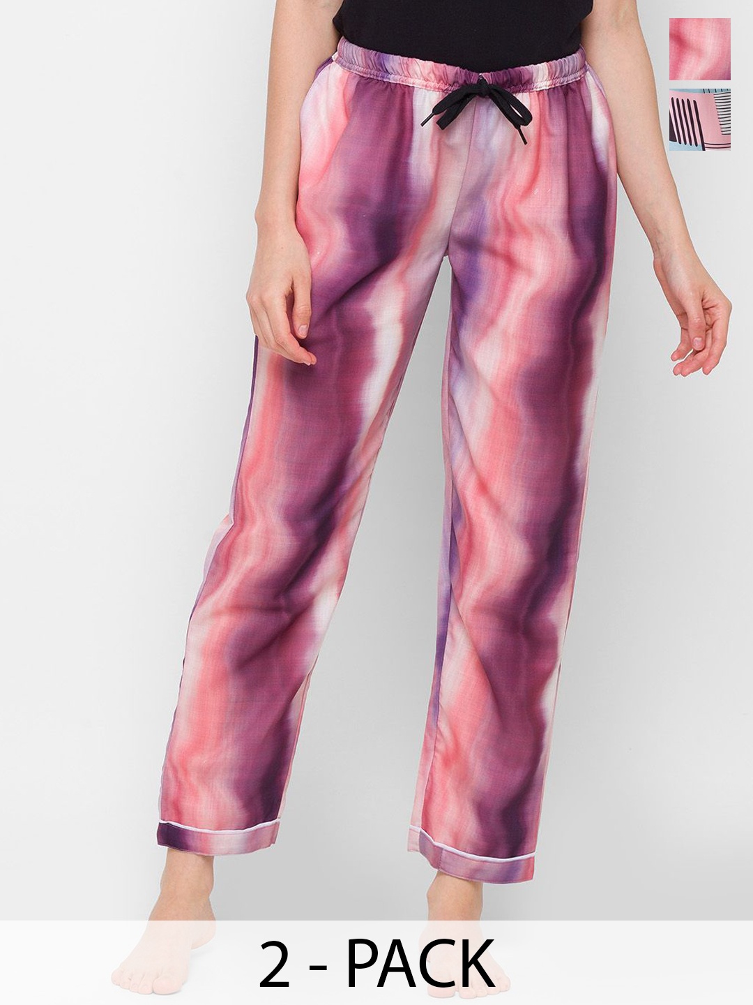 

FashionRack Women Pack Of 2 Printed Mid Rise Lounge Pant, Blue