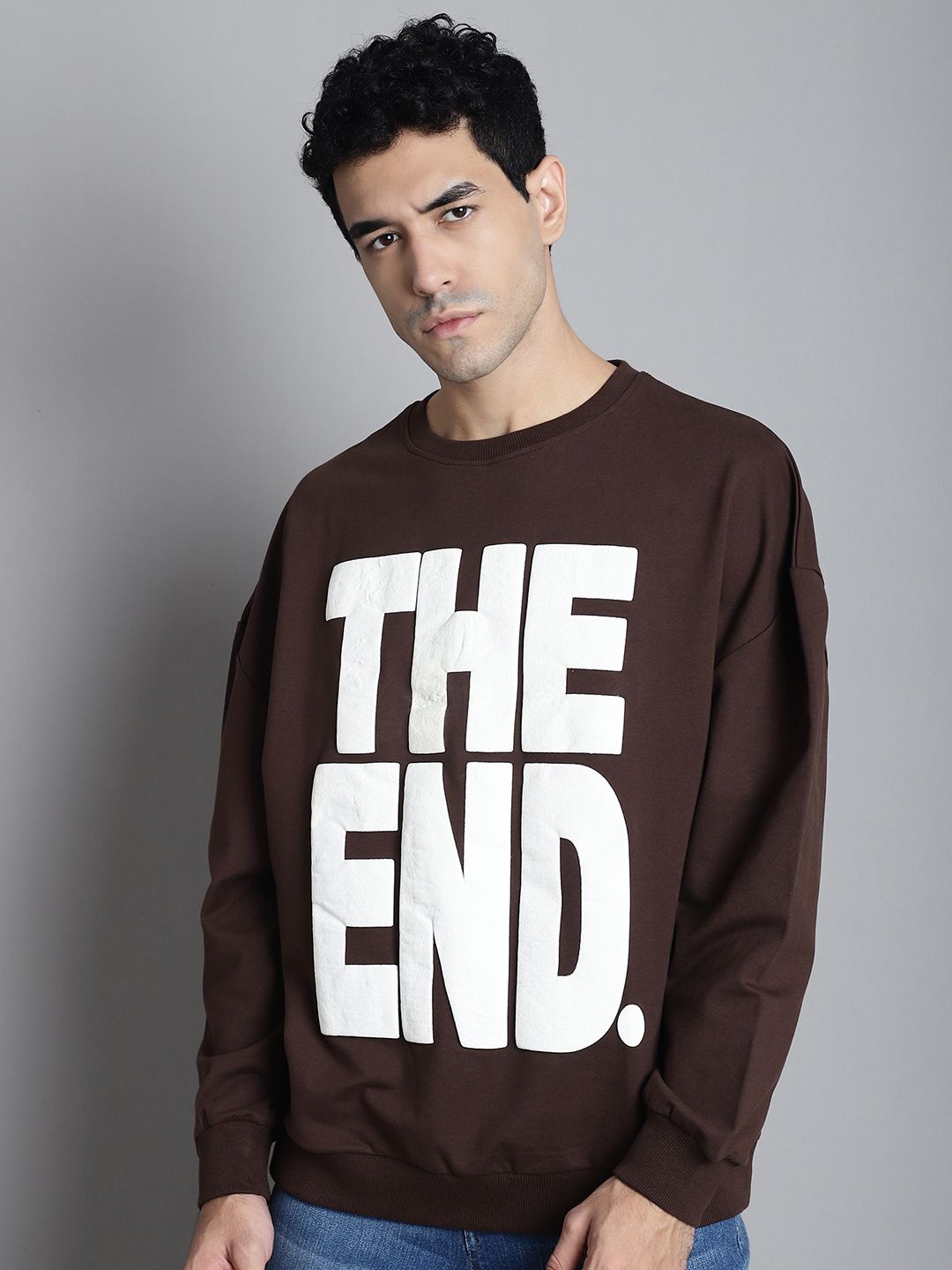 

DOOR74 Men Printed Sweatshirt, Brown