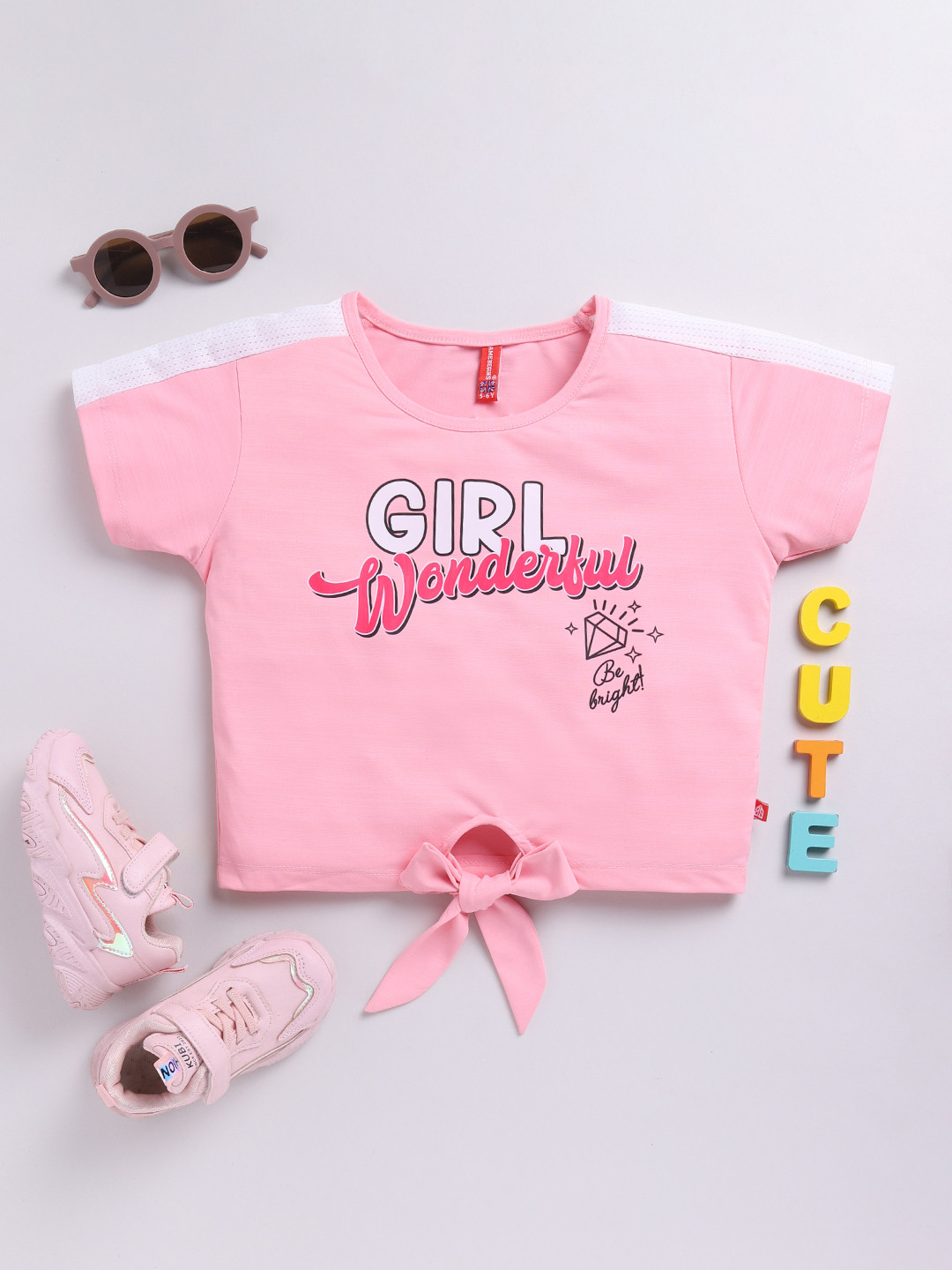 

Here&Now X Game Begins Printed Waist Tie-Ups Crop Top, Pink