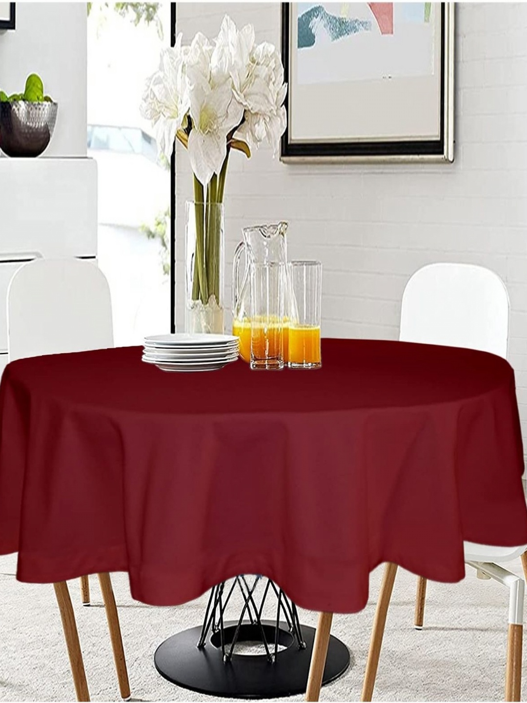 

Lushomes Maroon Cotton Round 2-Seater Table Cover
