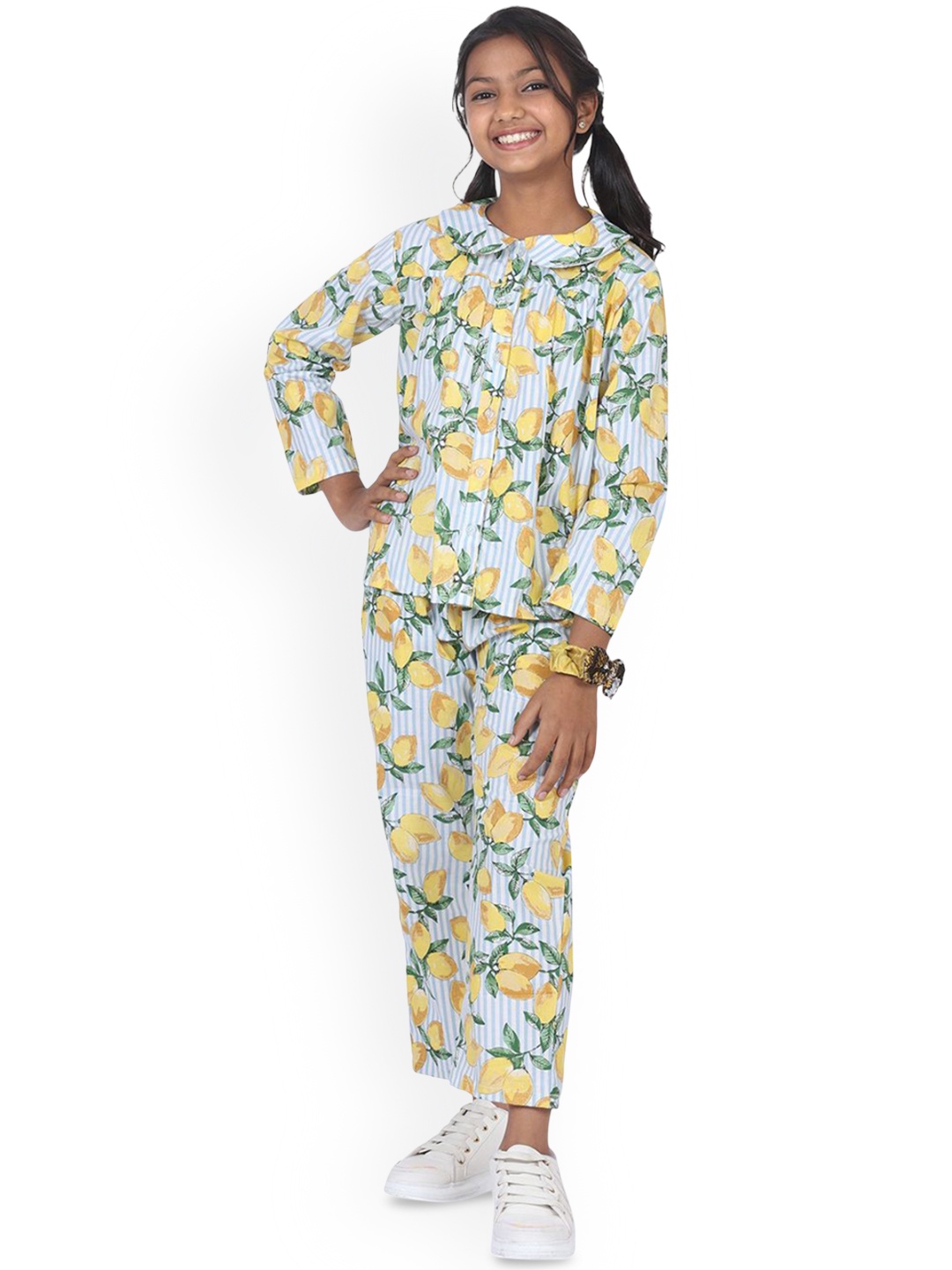 

SILK SPARROW Printed Shirt with Trousers, Yellow