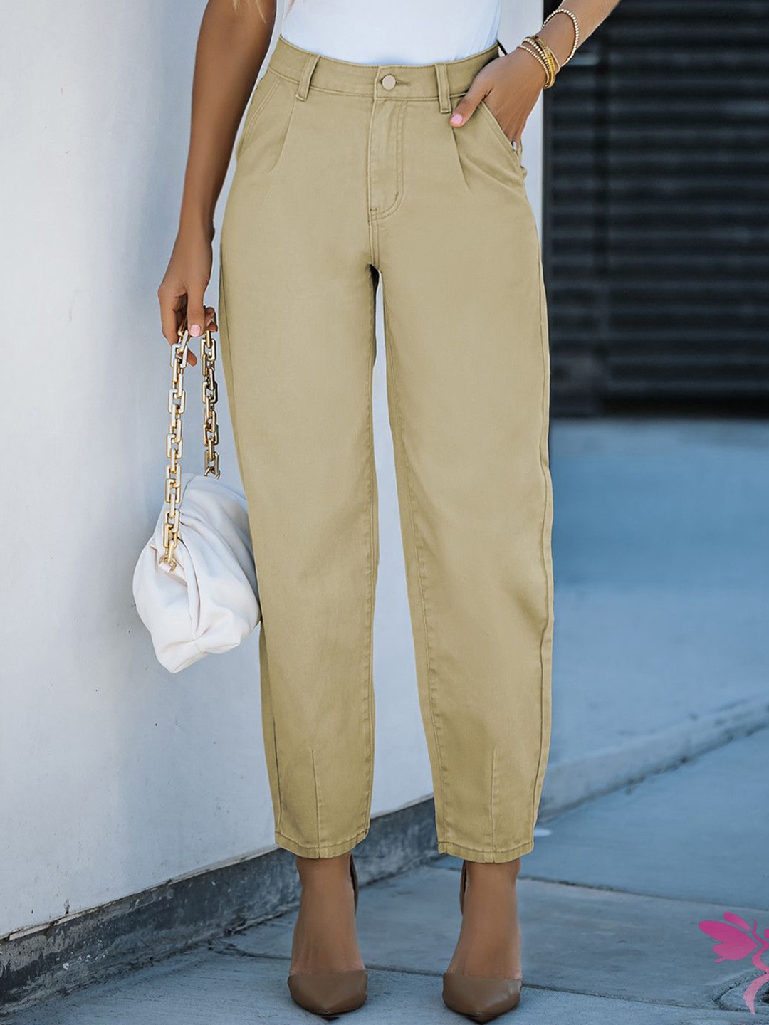 

StyleCast Women Regular Fit Mid-Rise Cotton Cargos Trousers, Khaki