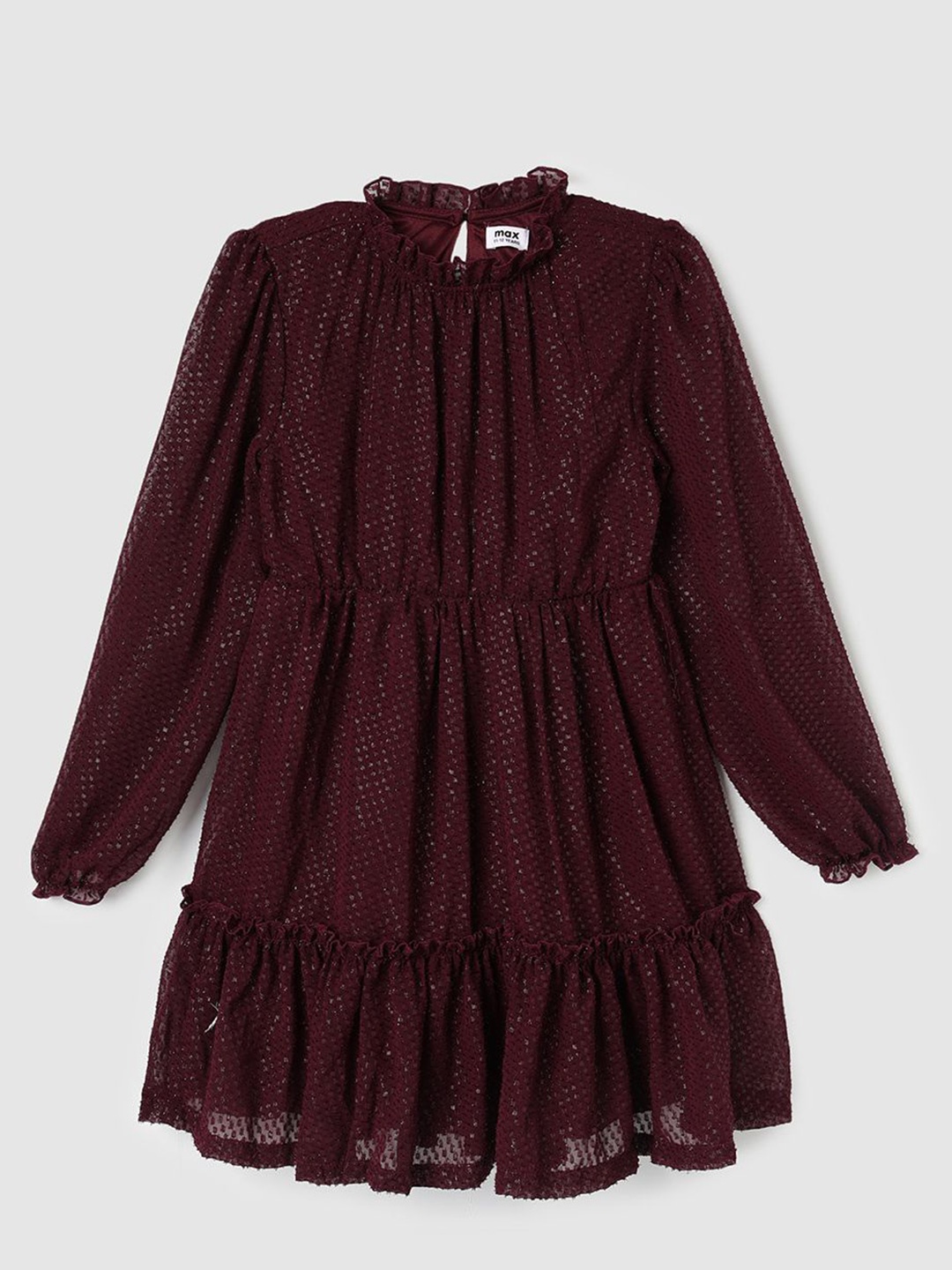 

max Girls Puff Sleeve Cotton Fit & Flare Dress, Maroon