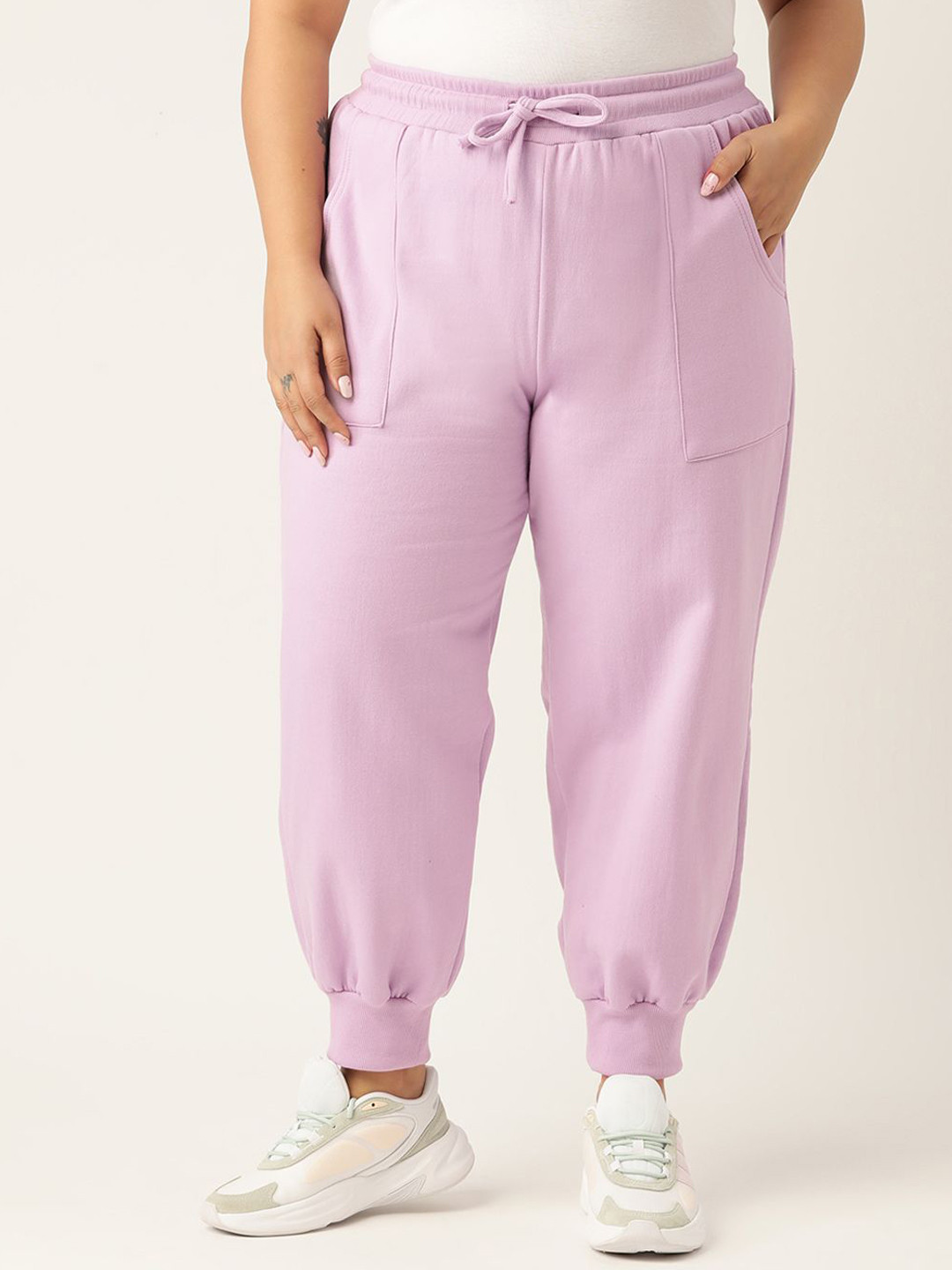 

theRebelinme Women Plus Size Relaxed Tapered Fit High-Rise Easy Wash Joggers, Lavender