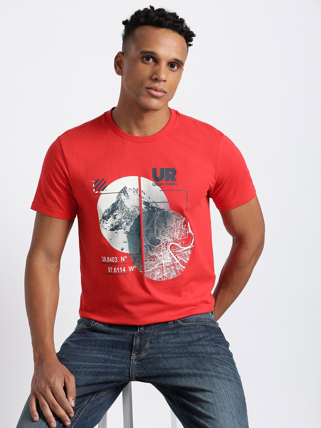 

Lee Graphic Printed Short Sleeves Cotton Slim Fit T-shirt, Red