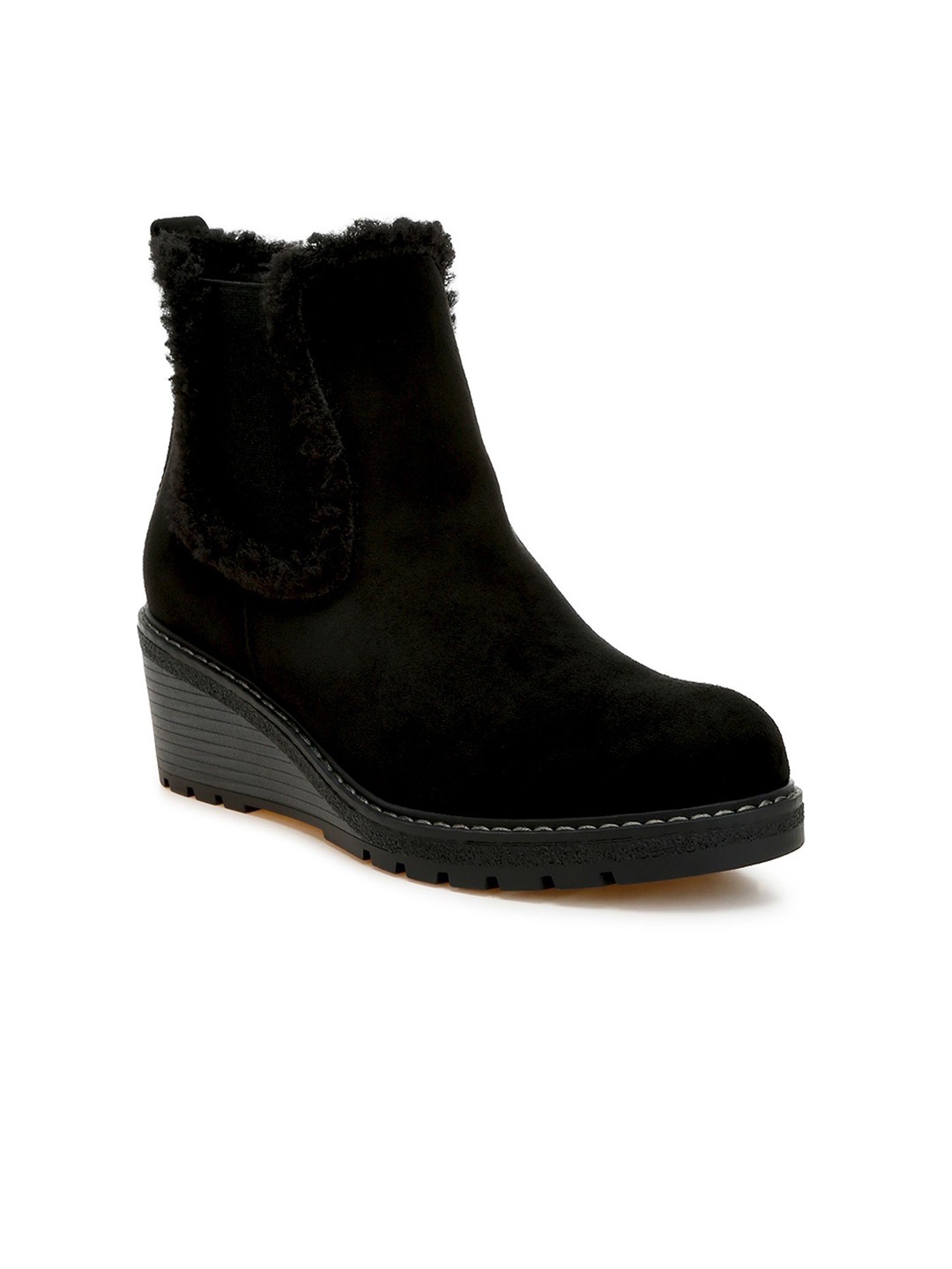 

London Rag Women Faux Fur Lined Chelsea Boots, Black