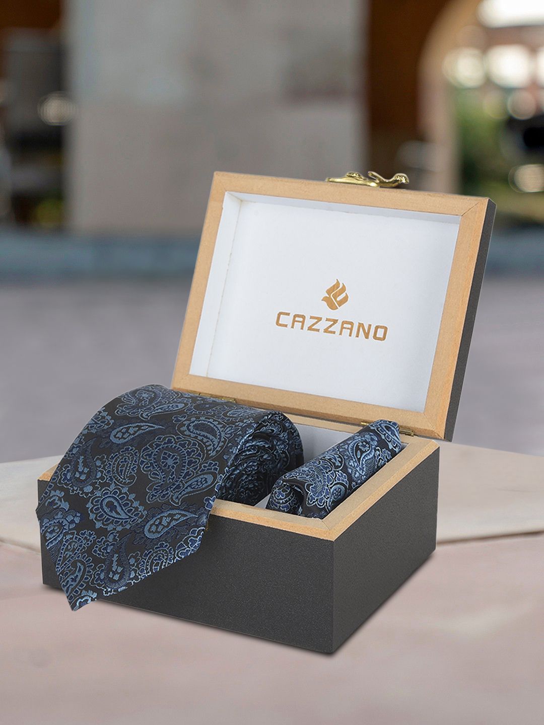 

Cazzano Men Neck Tie With Pocket Square Accessory Gift Set, Blue