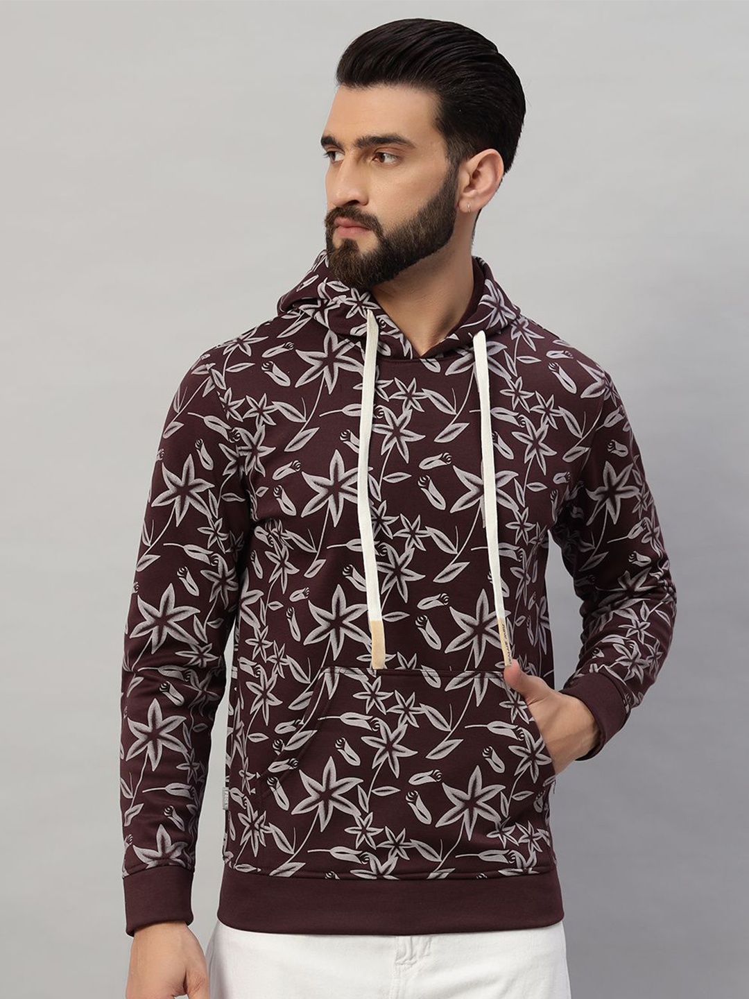 

PROFY Men Printed Long Sleeves Hooded Pullover Sweatshirt, Brown