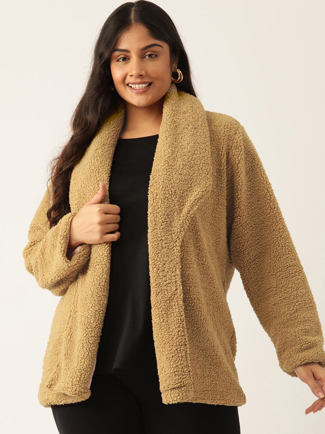

theRebelinme Women Open Front Jacket, Camel brown
