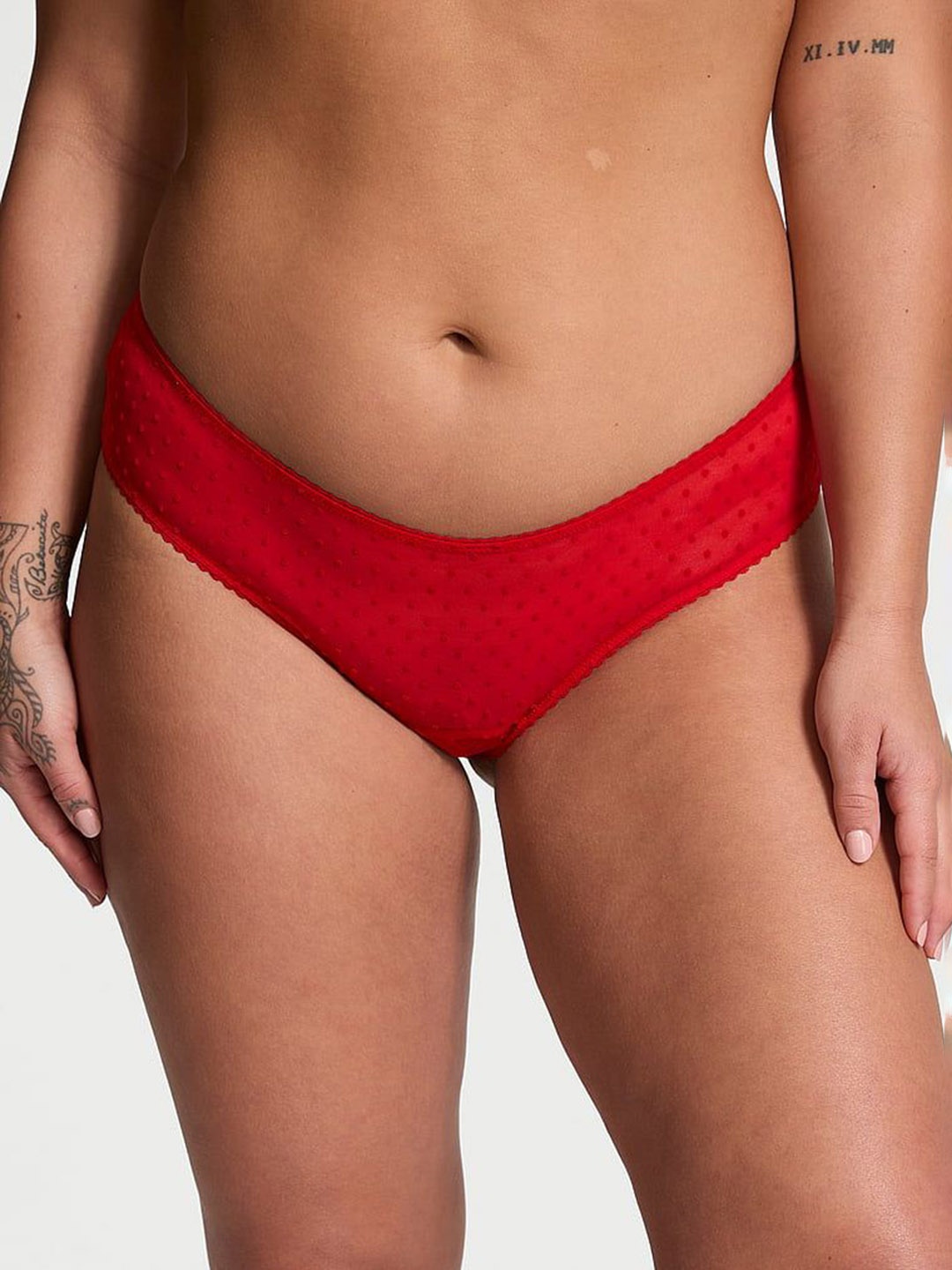 

Victoria's Secret Women Jingle Bells Mesh Crotchless Low-Rise Tie-Ups Basic Briefs, Red