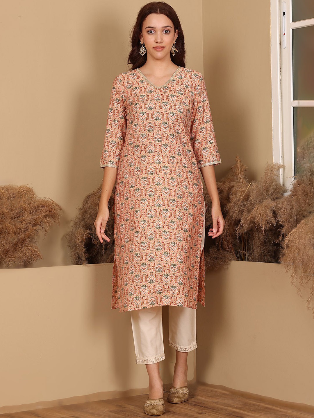 

W Women Printed Kurta, Orange
