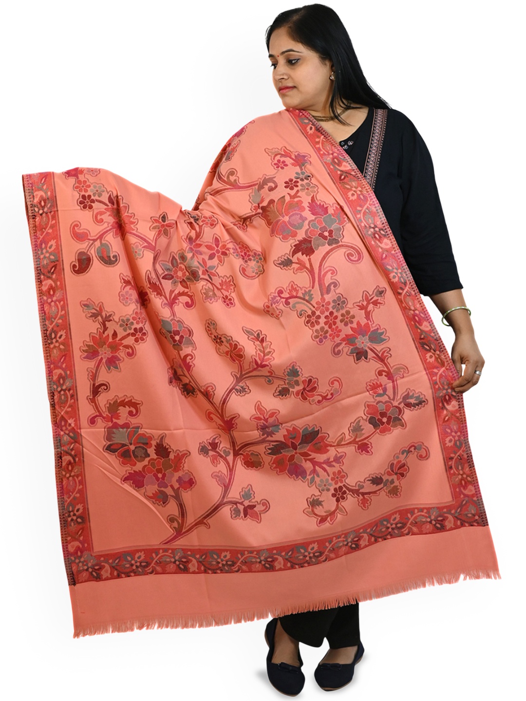 

Vrinde Women Paisley Woven Design Shawl, Peach
