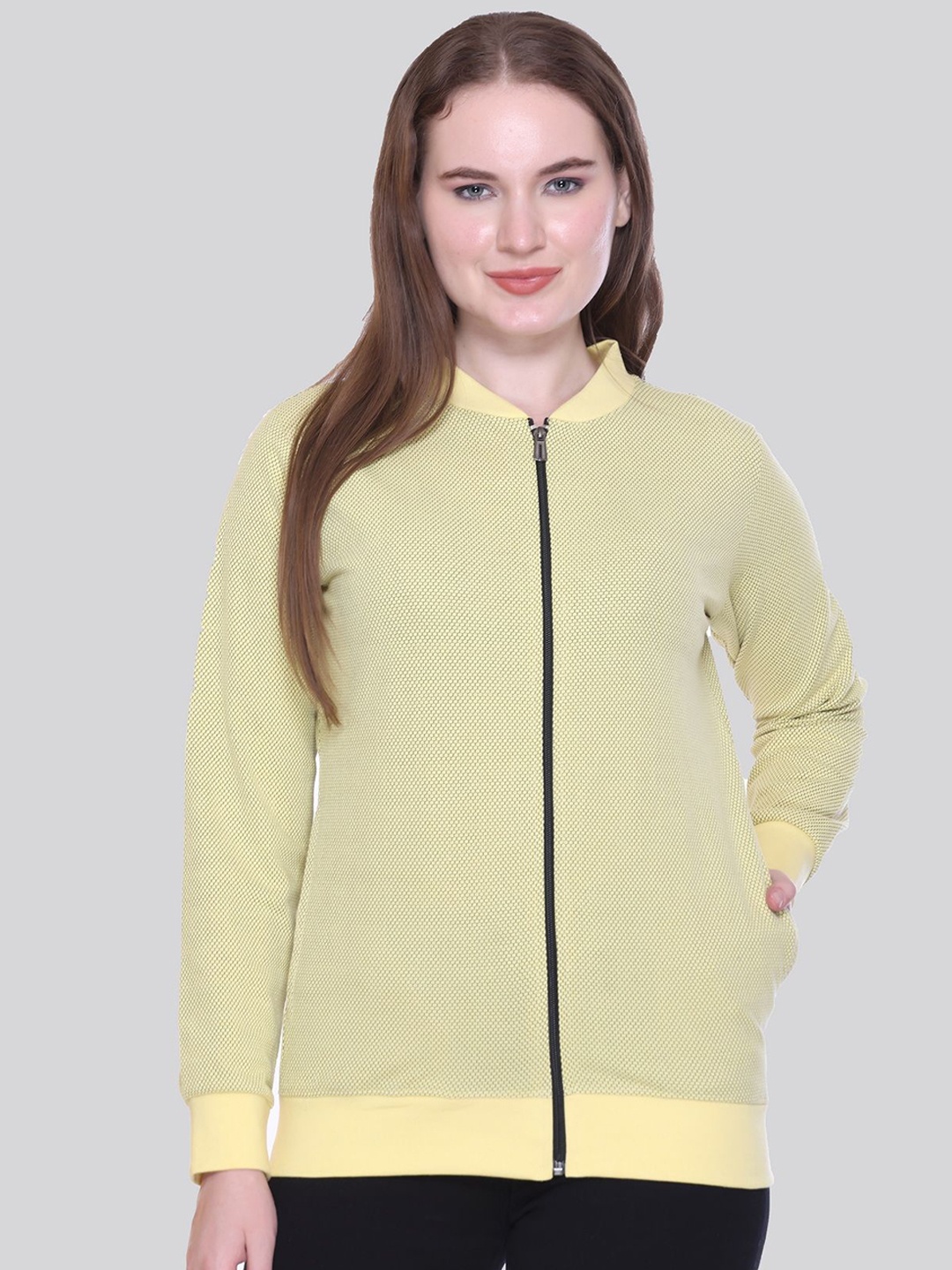 

ELPIDA Women Winter Henley Neck Front-Open Sweatshirt, Yellow