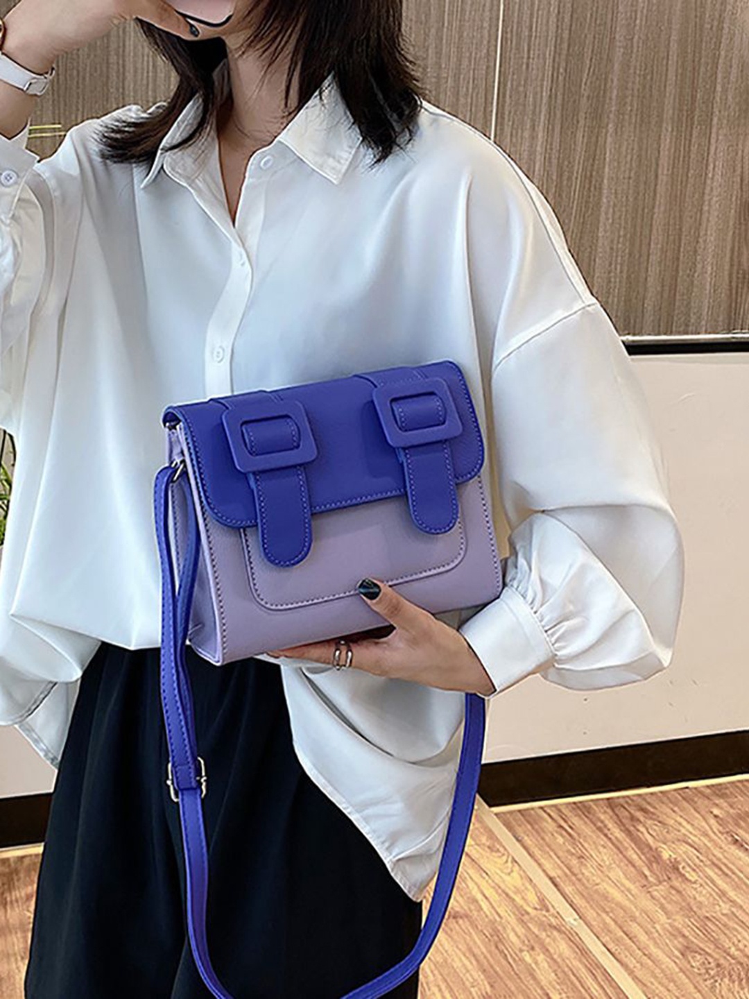 

StyleCast x Revolte Colourblocked PU Bucket Sling Bag, Purple