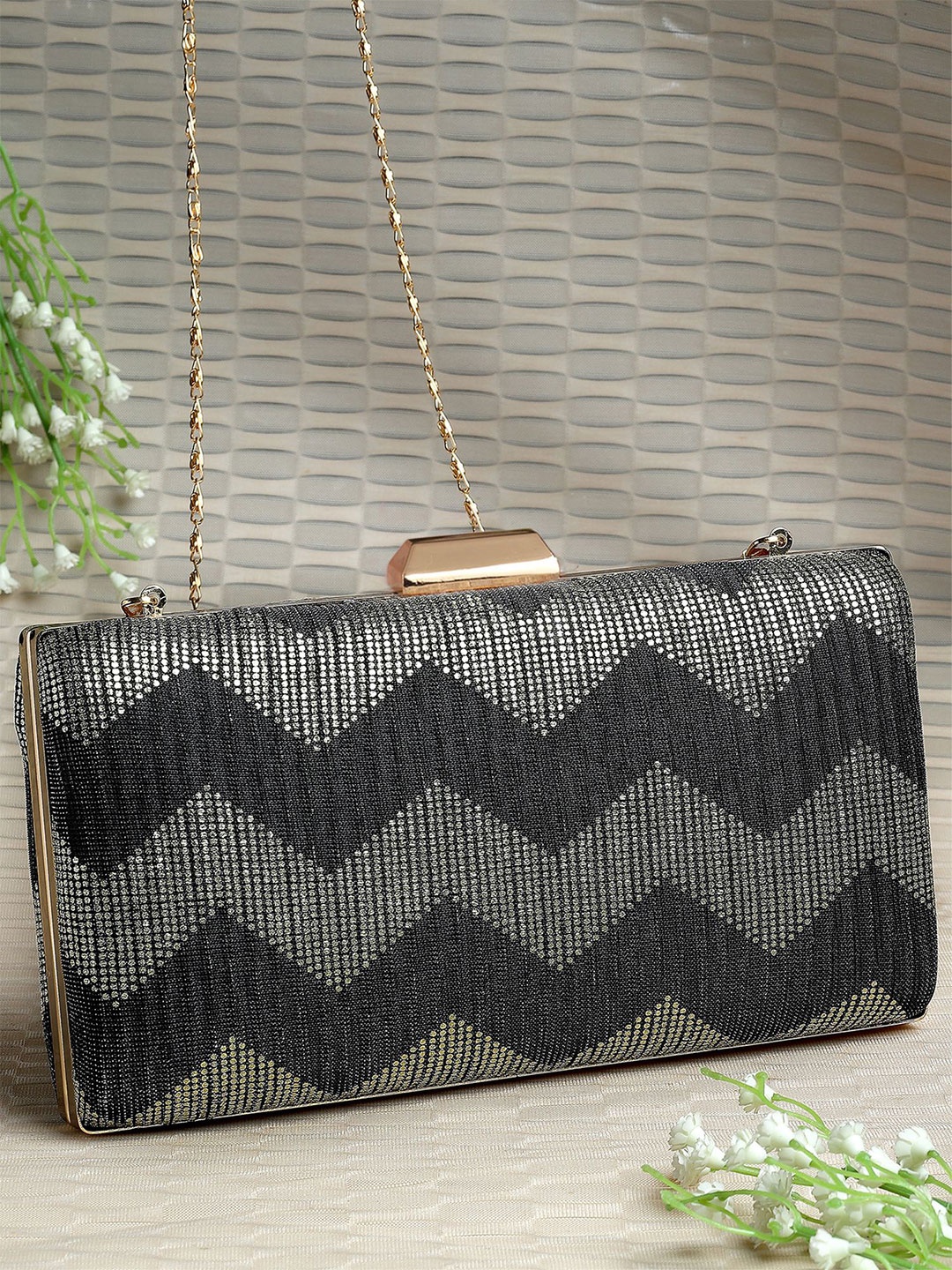 

Bohey by KARATCART Embroidered Box Clutch, Black