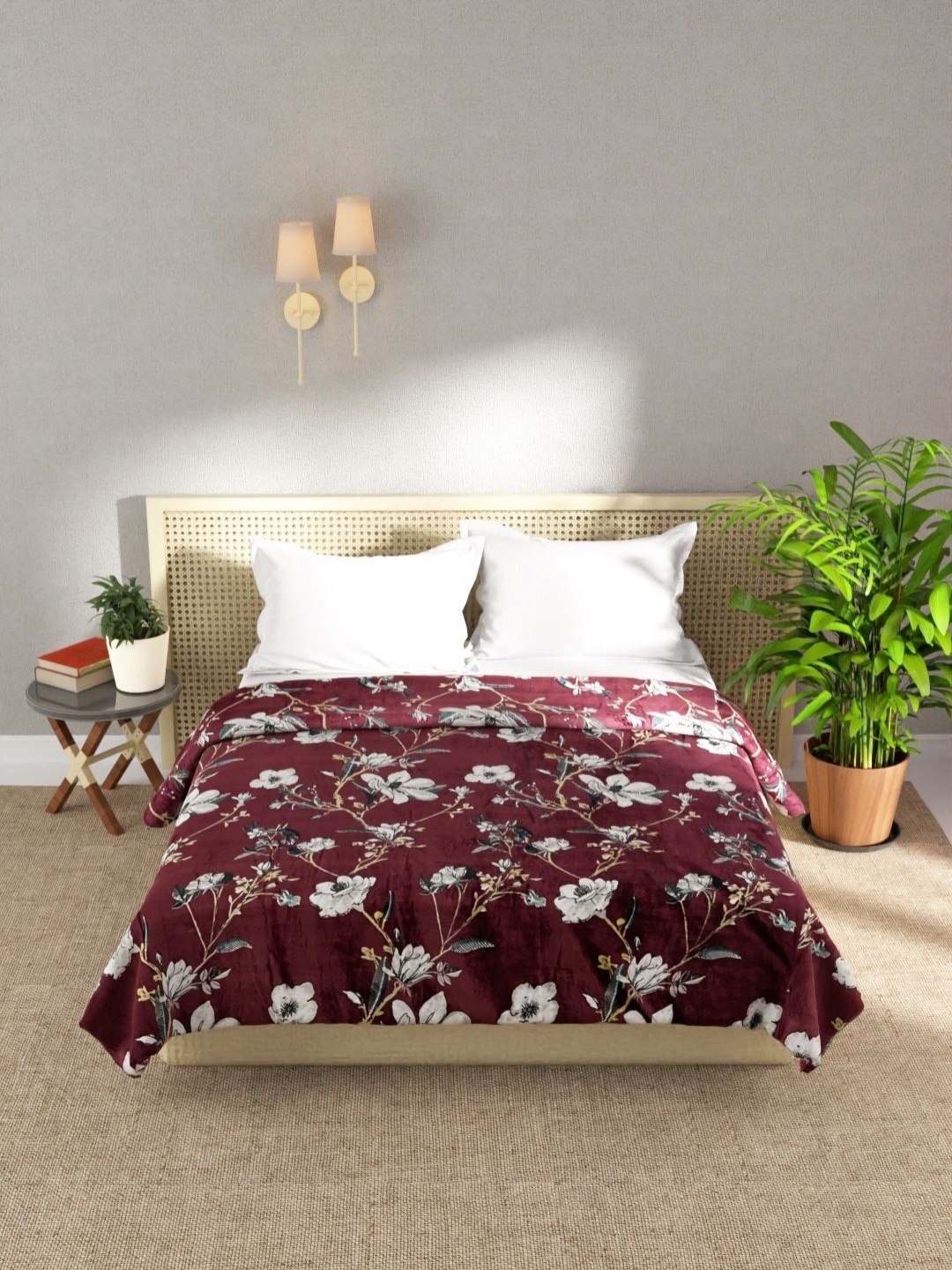 

KOPA Brown & White Floral Microfiber AC Room 300 GSM Double Bed Blanket