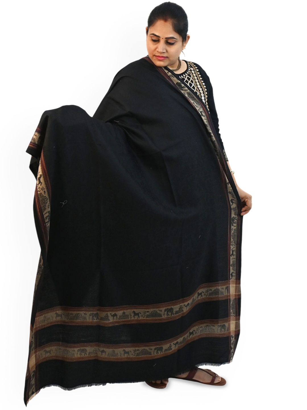 

Vrinde Women Ethnic Motifs Printed Shawl, Black