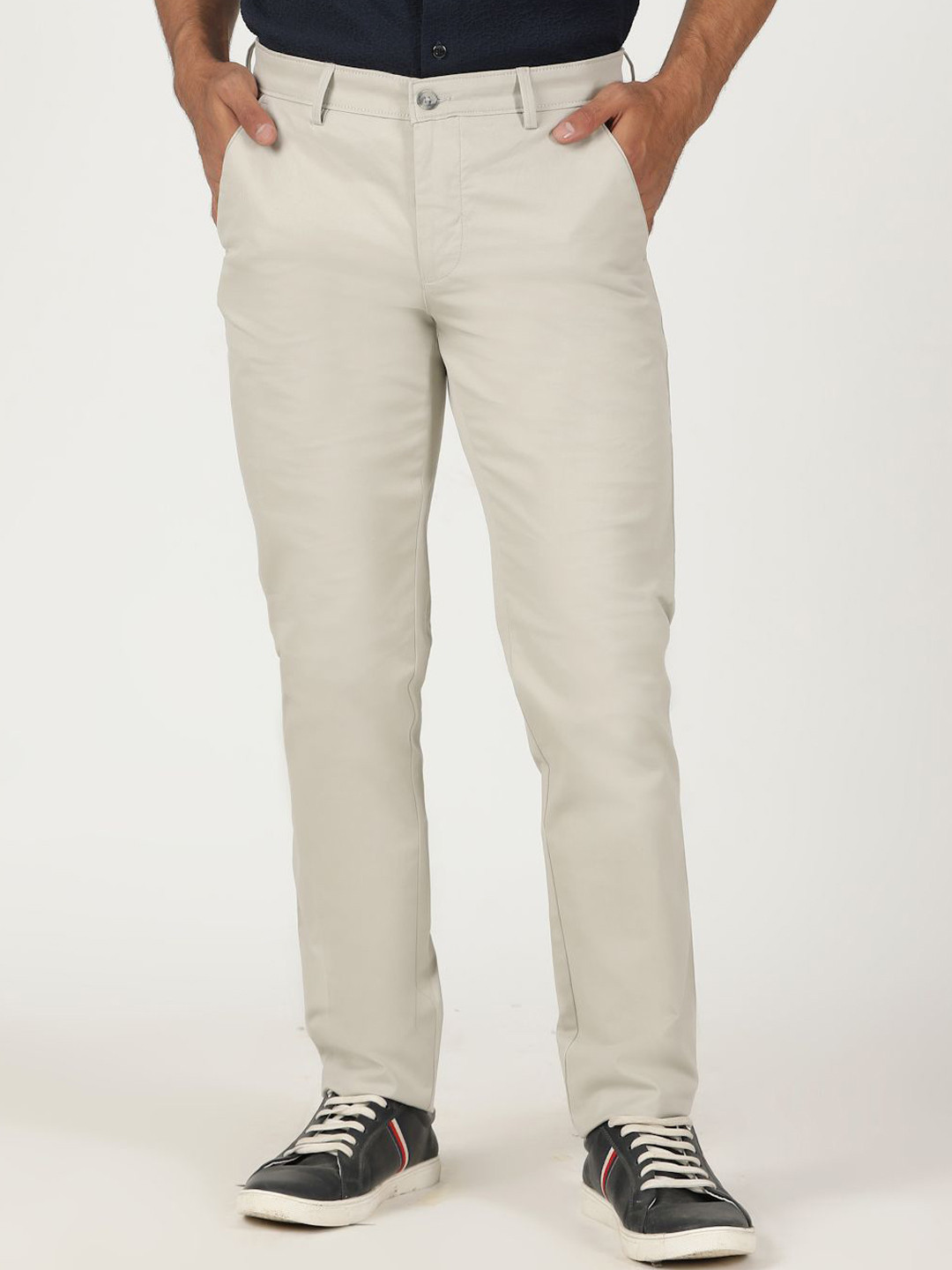 

Greenfibre Men Cotton Slim Fit Trousers, Grey