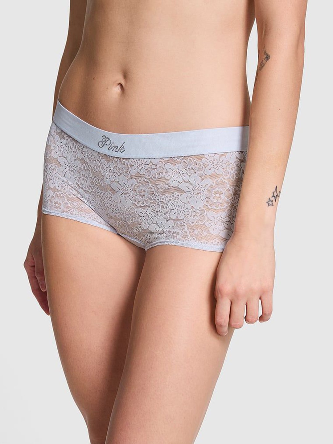 

Victoria's Secret Women Floral Self Design Low-Rise Lace Boy Short Briefs-1125590252M8, Blue