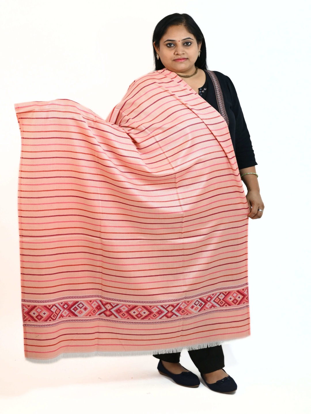 

Vrinde Women Striped Woven Design Shawl, Pink