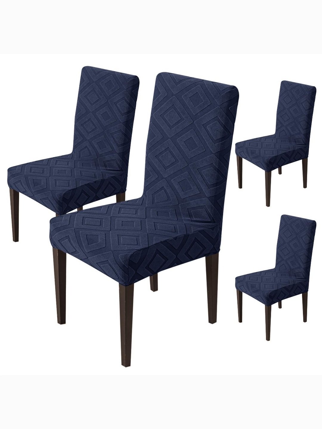 

HOUSE OF QUIRK 4- Pcs Navy Blue Textured Removable 220 GSM Chair Cover