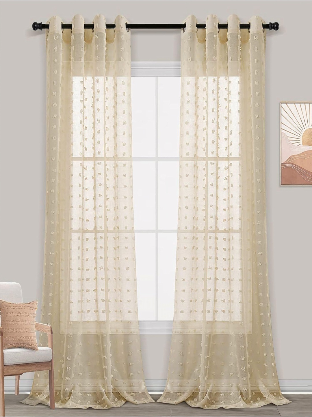 

HOUSE OF QUIRK Beige Set of 2 Sheer Long Door Curtain
