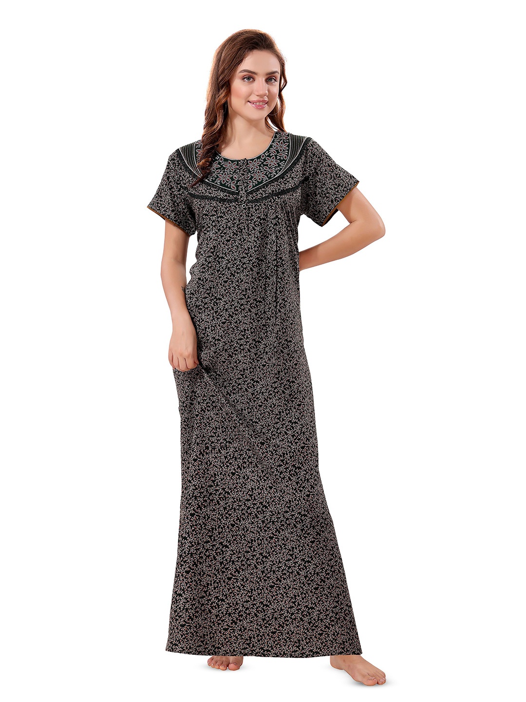 

Soulemo Women Printed Maxi Nightdress, Black