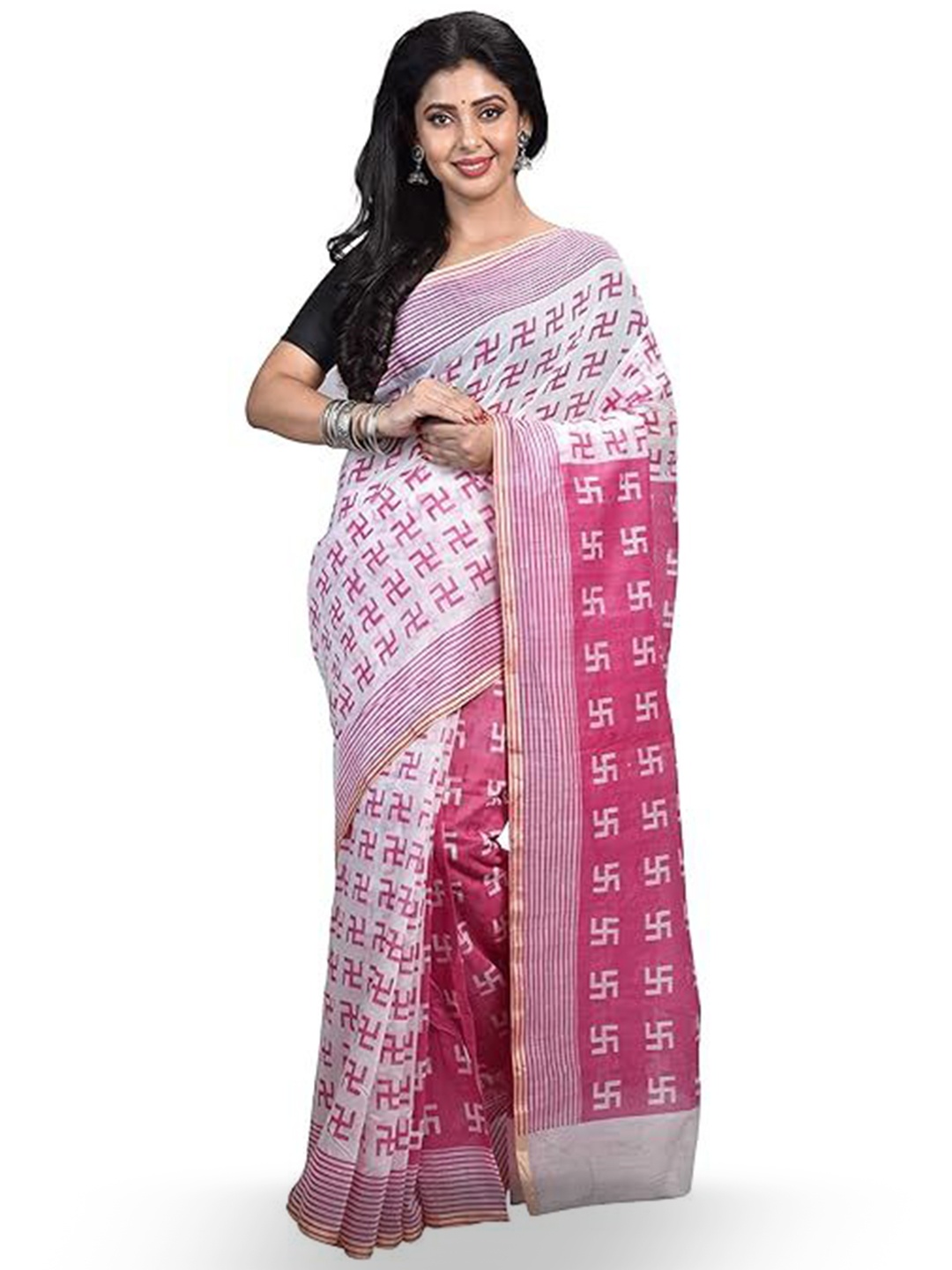 

RAJ SAREE HOUSE Woven Design Zari Pure Cotton Taant Saree, White