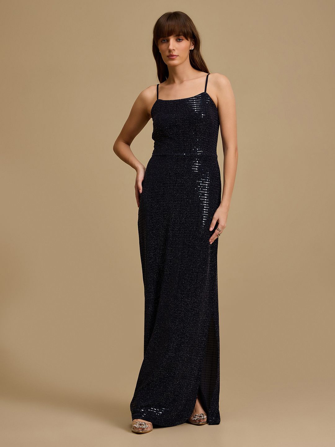 

Kazo Women Embellished Sequined Maxi Dress, Navy blue