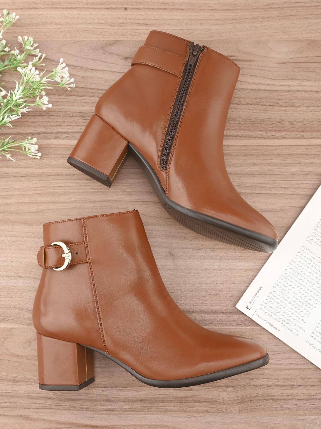 

The Roadster Lifestyle Co Women Block Heeled Ankle Boots, Tan