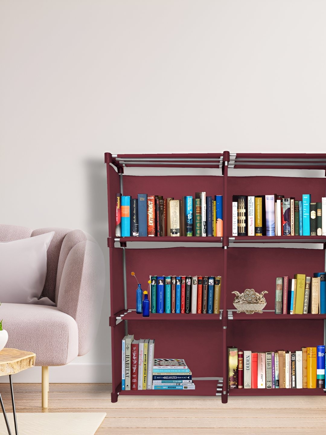 

Decent Hut Maroon Metal Open Bookshelf With 8 Shelves