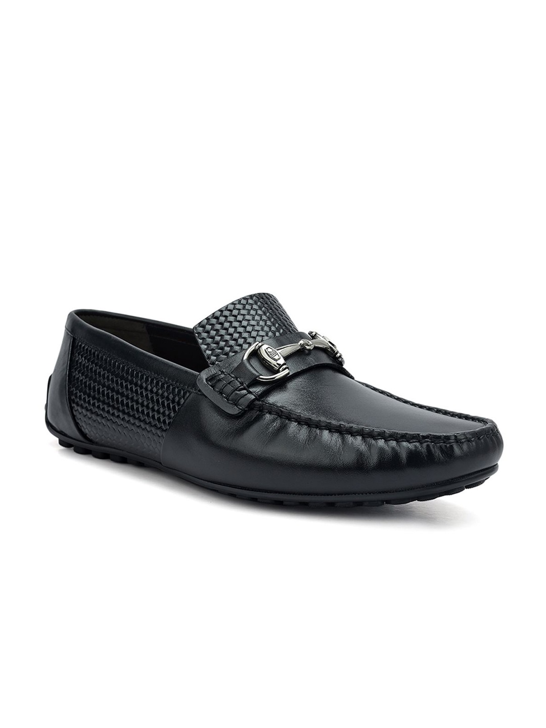 

ROSSO BRUNELLO Men Textured Leather Round-Toe Slip-On Loafer Shoes, Black