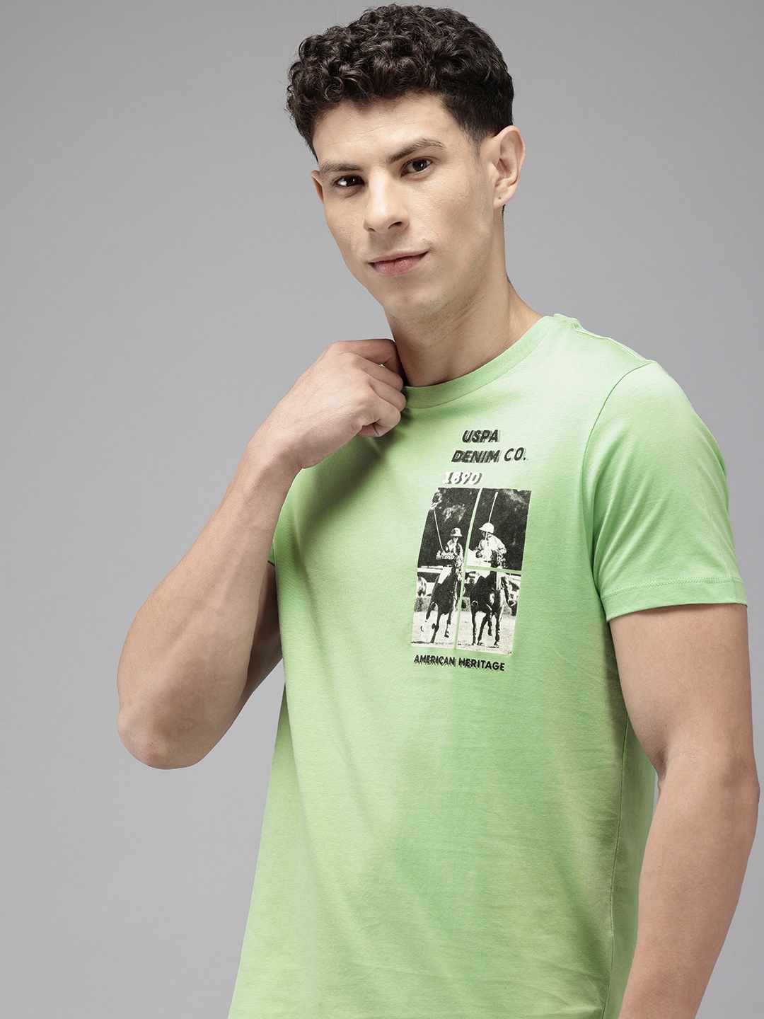 

U.S. Polo Assn. Denim Co. Graphic Printed Pure Cotton Slim Fit T-shirt, Green