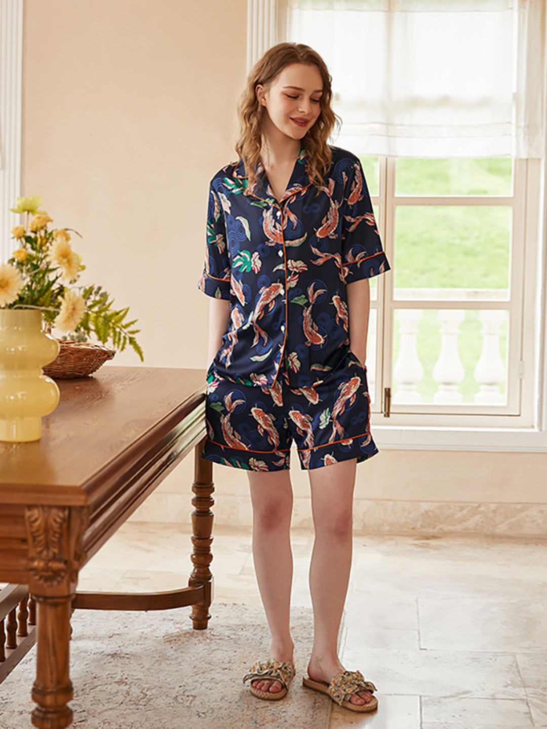

JC Collection Women Graphic Printed Night suit, Navy blue