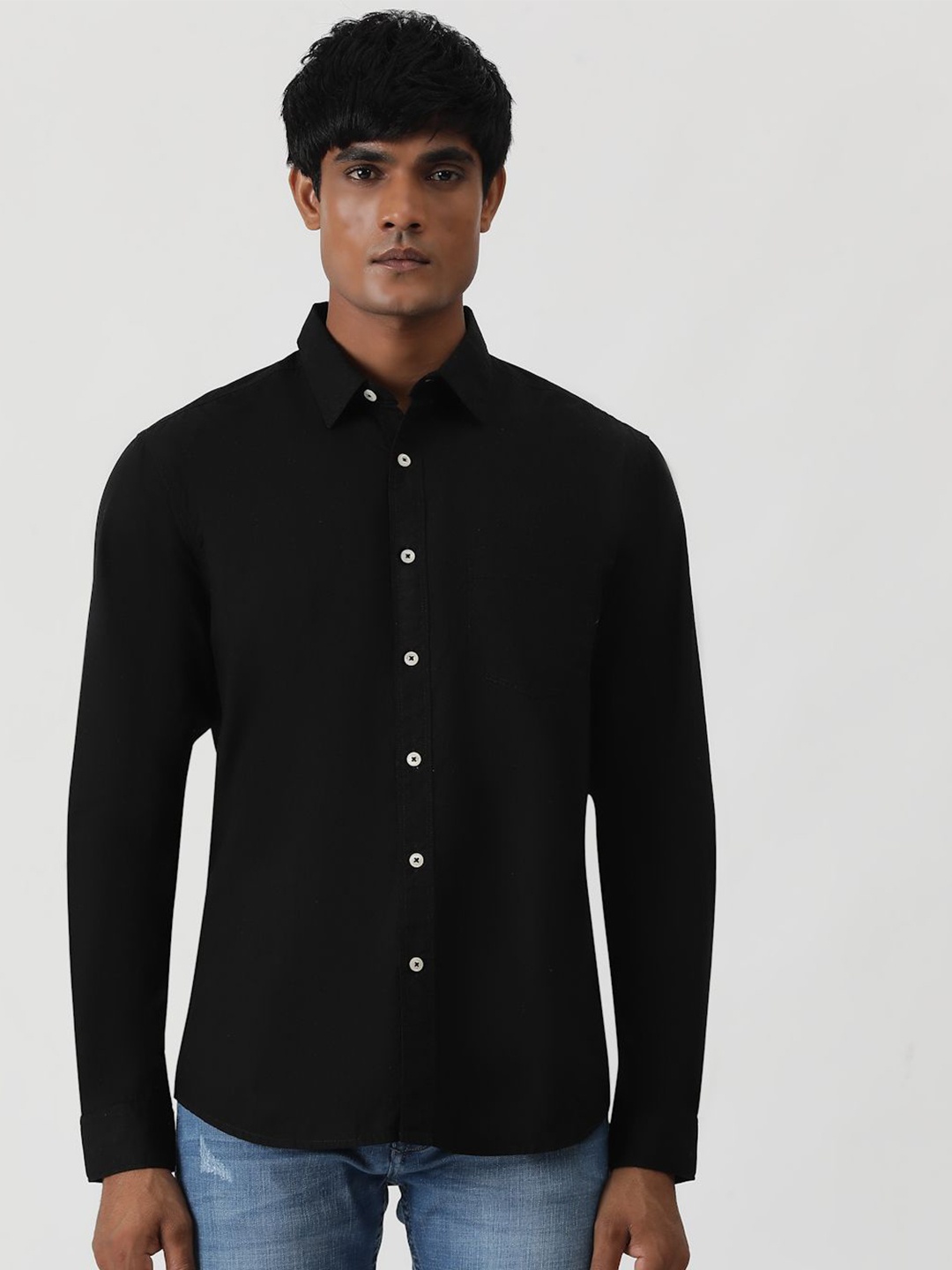 

Greenfibre Men Slim Fit Opaque Casual Shirt, Black