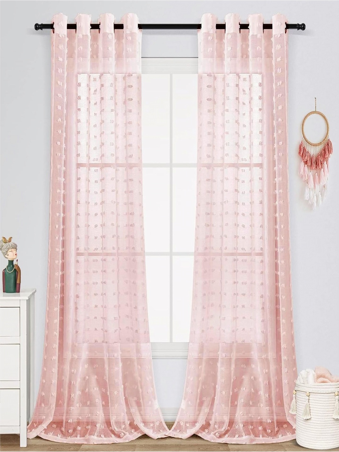 

HOUSE OF QUIRK Peach-Coloured Set of 2 Sheer Long Door Curtain