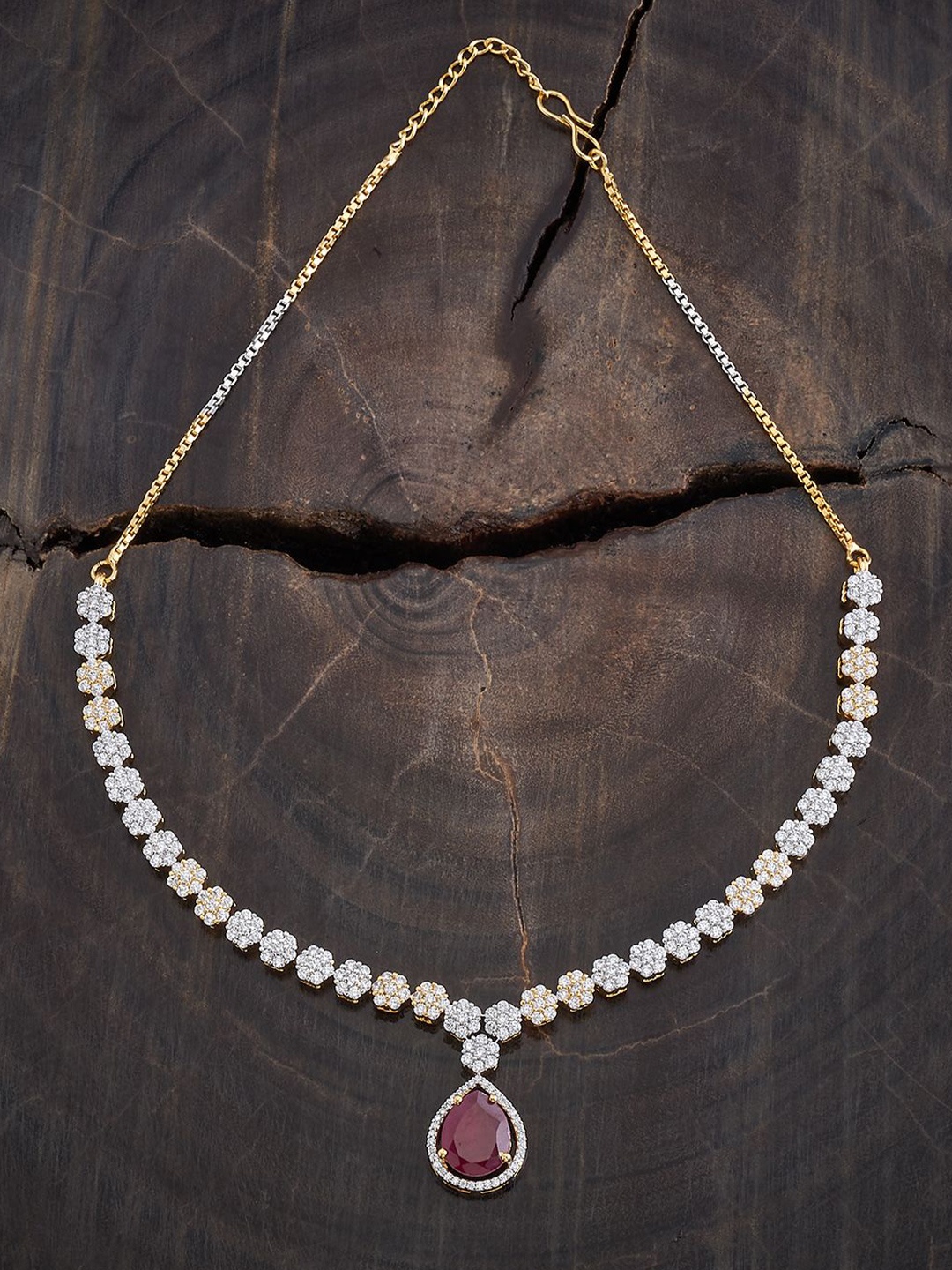 

Kushal's Fashion Jewellery Rhodium Gold-Plated Cubic Zirconia Studded Necklace