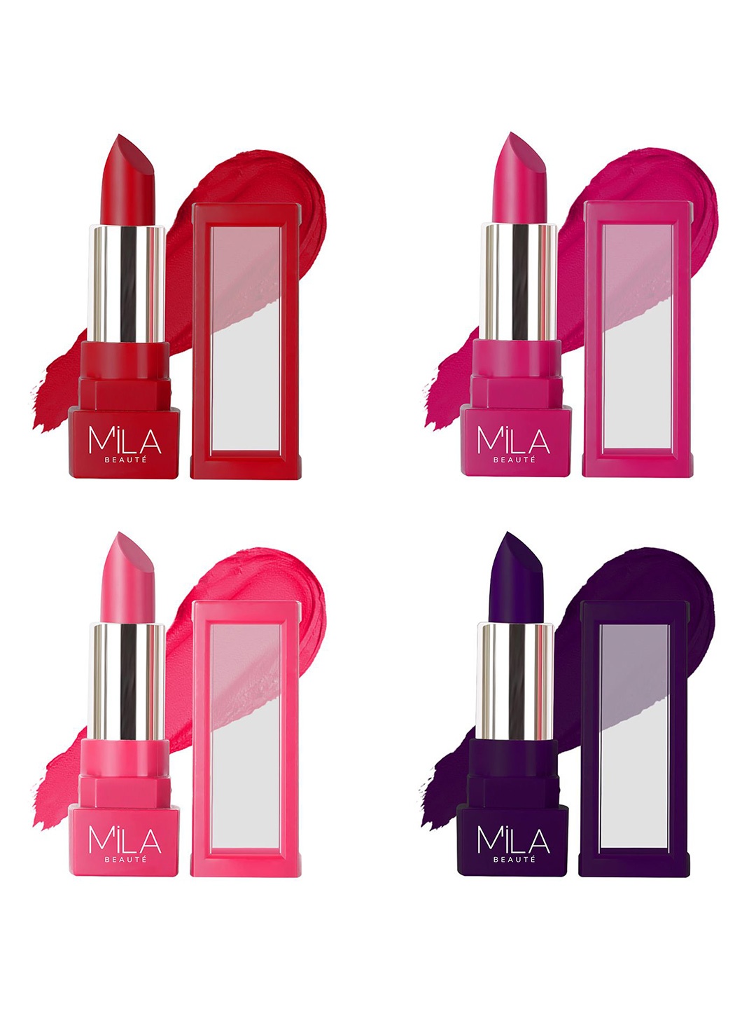 

MILA BEAUTE Set Of 4 Highly Pigmented & Lightweight Matte Lipstick - 4.2 g Each, Red