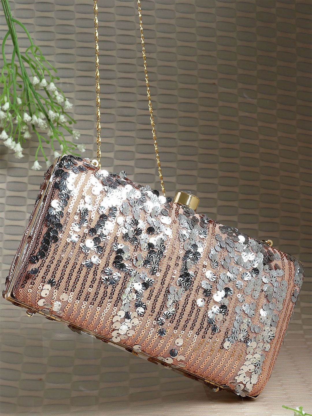 

Bohey by KARATCART Embroidered Box Clutch, Beige