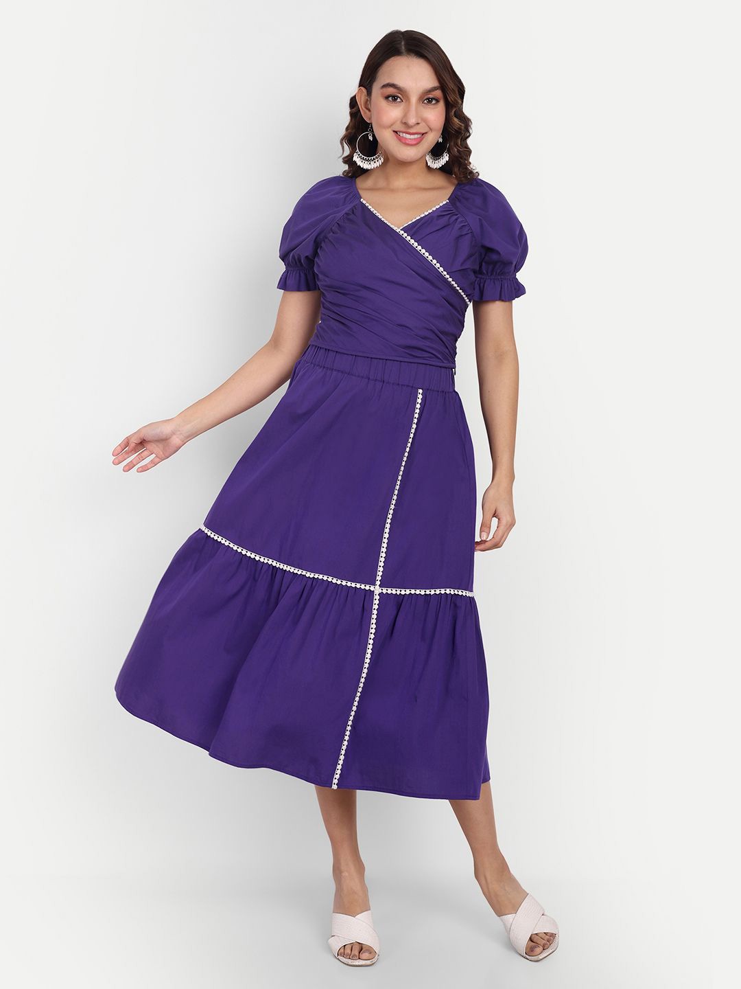 

Aaruvi Ruchi Verma V Neck Top With Skirt, Purple