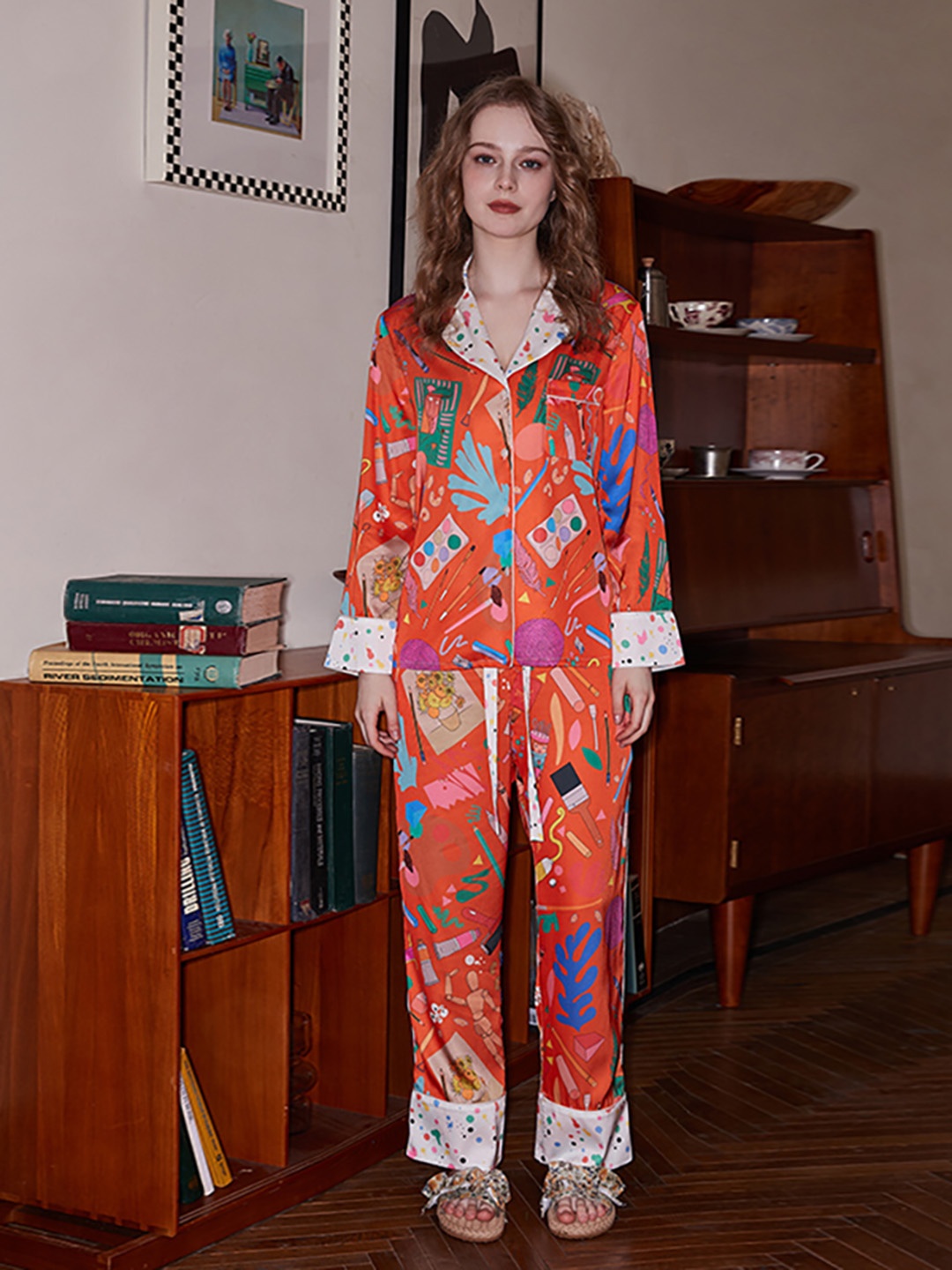 

JC Collection Women Printed Long Sleeves Night suit, Orange