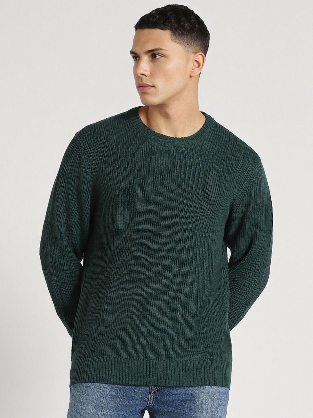 

AMERICAN EAGLE OUTFITTERS Men Cotton Round Neck Pullover Sweaters, Green