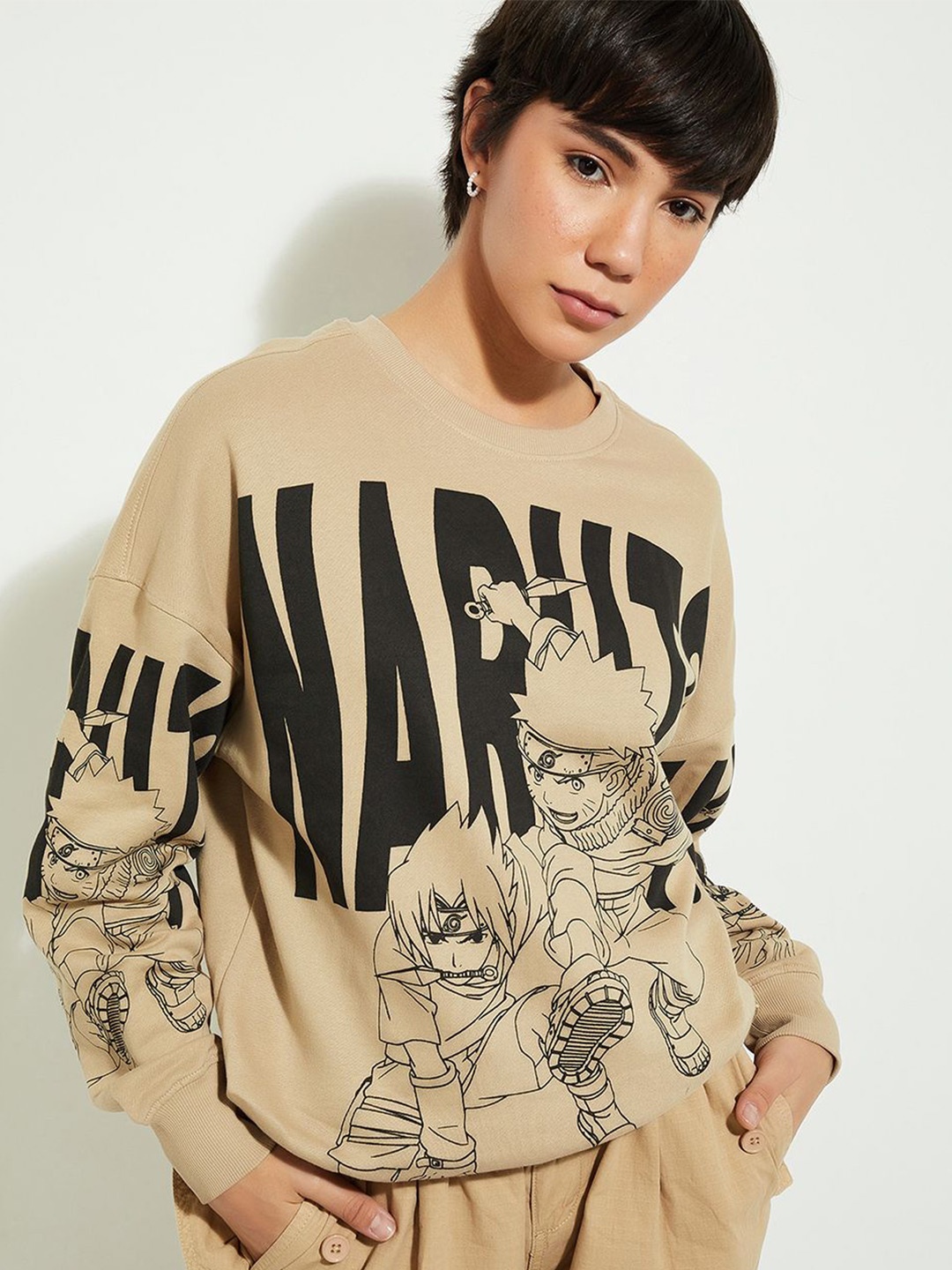 

MAX URB_N Women Naruto Print Sweatshirt, Beige