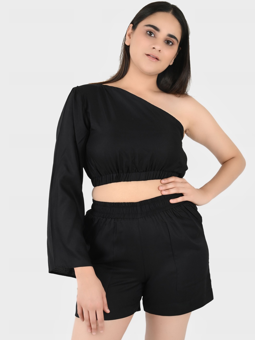 

Blissence Women One-Shoulder & Shorts Swimwear Cover-up Set, Black