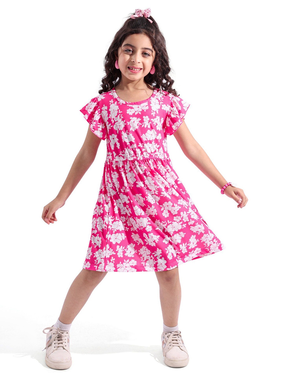 

Hola Bonita Girls Flutter Sleeves Blouson Dress, Pink