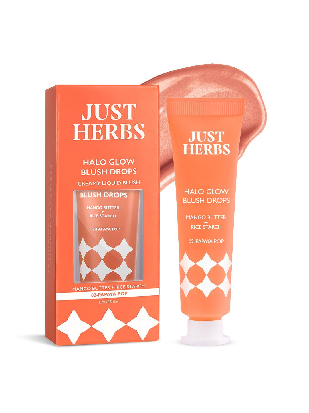 

Just Herbs Halo Glow Blush Drops with Mango Butter & Rice Starch 10ml - Papaya Pop 02, Orange