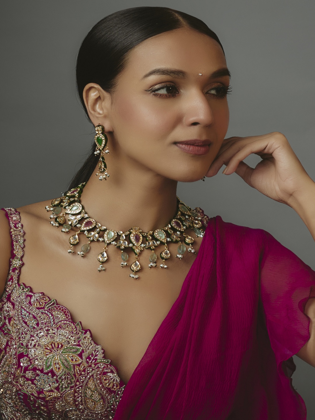 

Vivinia by Vidhi Gold-Plated Stones-Beaded Jewellery Set